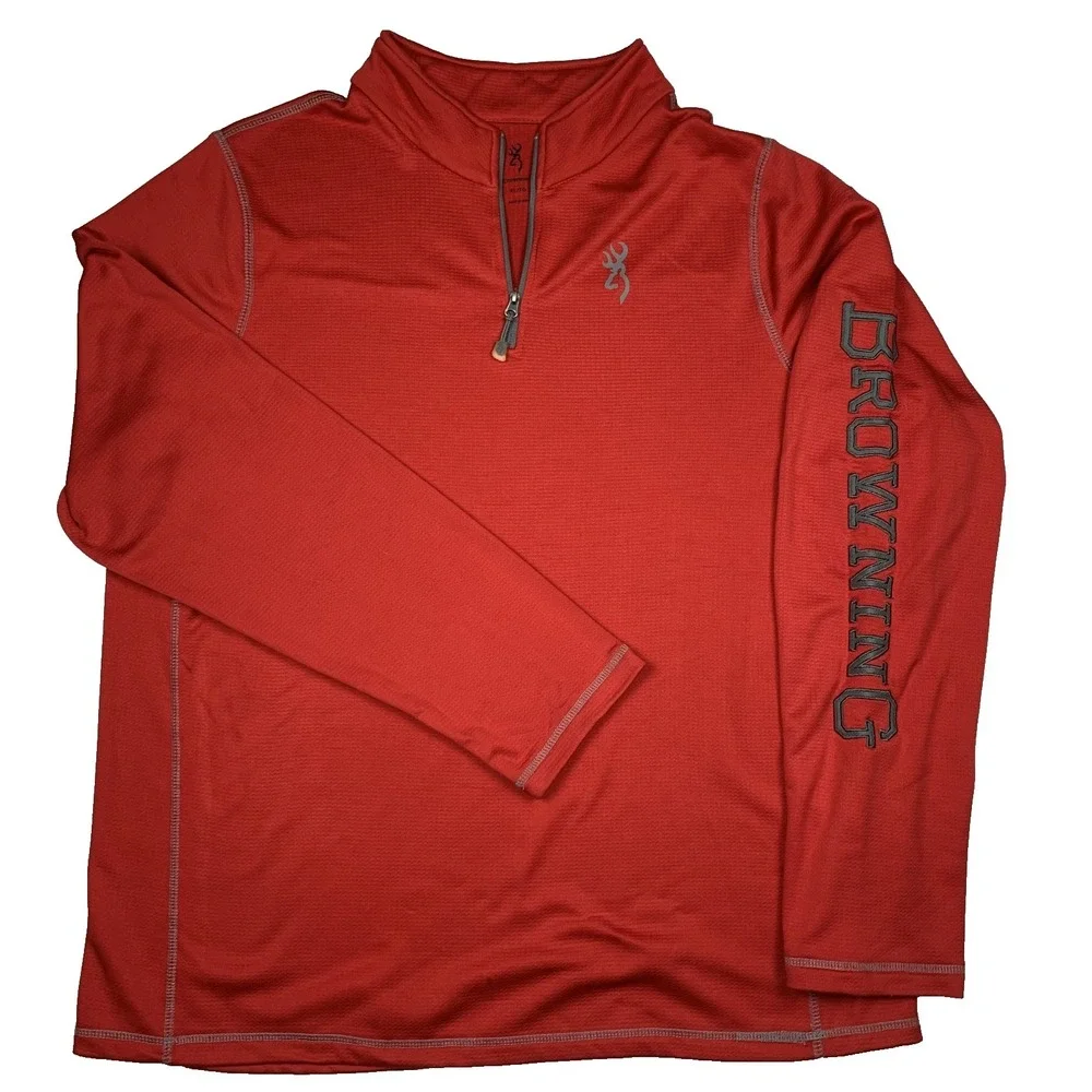 Browning Pullover Mens‎ XL Red 1/4 Zip Performance Shirt Hunting Logo